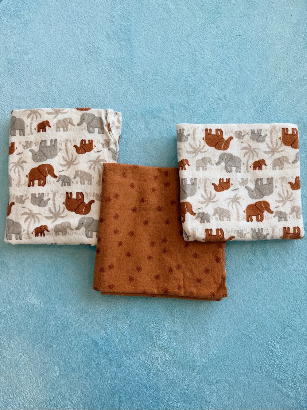 Set of 3! Gerber Elephant Print & Rust Baby Swaddle Blanket Set